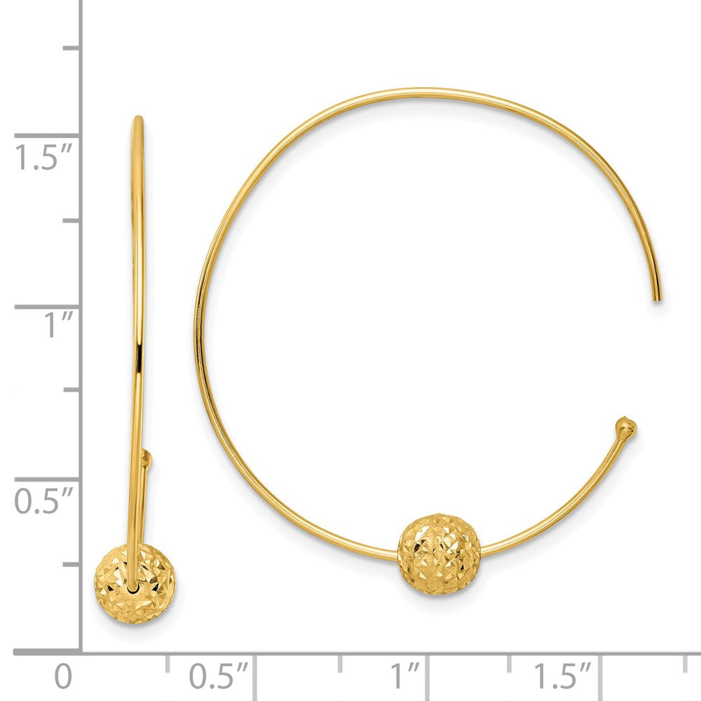14K Yellow Gold Wire Hoops Diamond-Cut Bead Earrings
