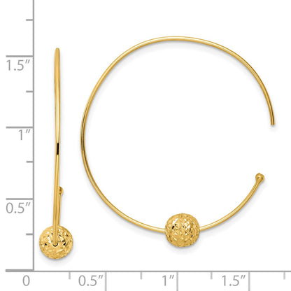 14K Yellow Gold Wire Hoops Diamond-Cut Bead Earrings