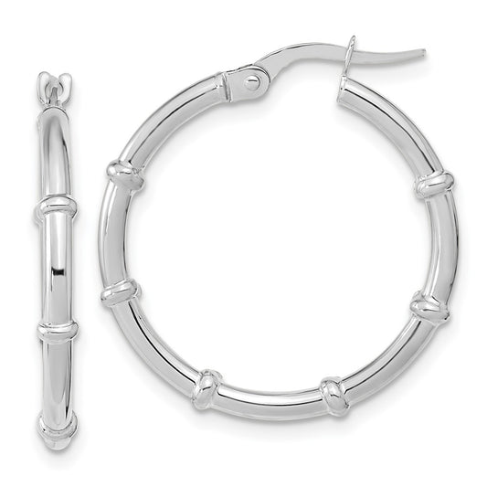 14K White Gold Polished And Fancy Hoop Earrings