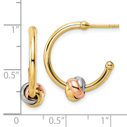 14K Two-Tone White And Rose Gold With Yellow Rhodium Knot J-Hoop Earrings