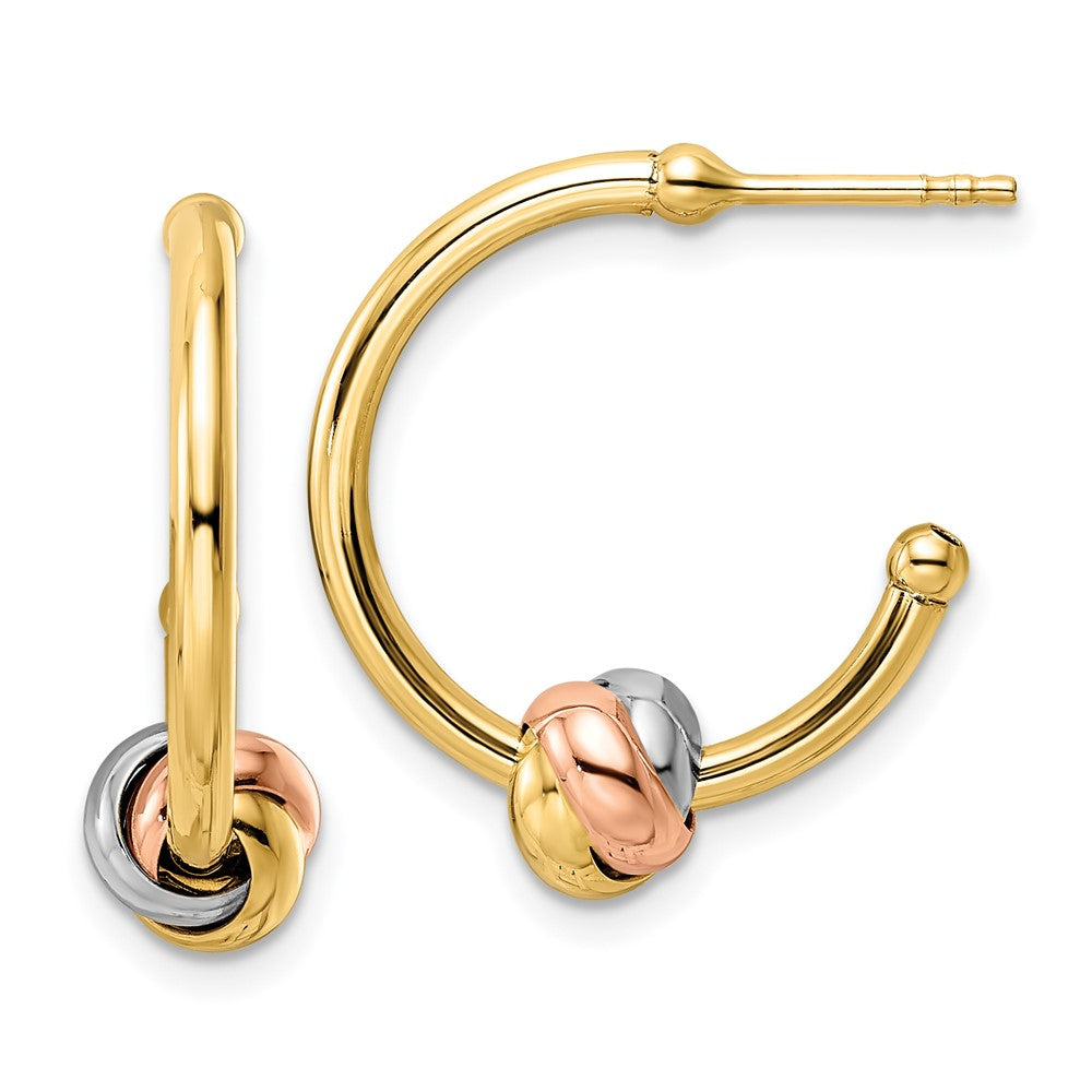 14K Two-Tone White And Rose Gold With Yellow Rhodium Knot J-Hoop Earrings