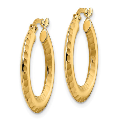 14K Yellow Gold Polished Diamond-Cut Knife-Edge 2X23mm Round Hoop Earrings