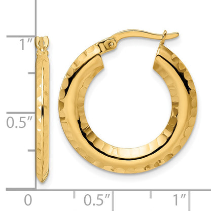 14K Yellow Gold Polished Diamond-Cut Knife-Edge 2X23mm Round Hoop Earrings