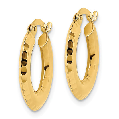 14K Yellow Gold Polished Diamond-Cut Knife-Edge 2X18mm Round Hoop Earrings