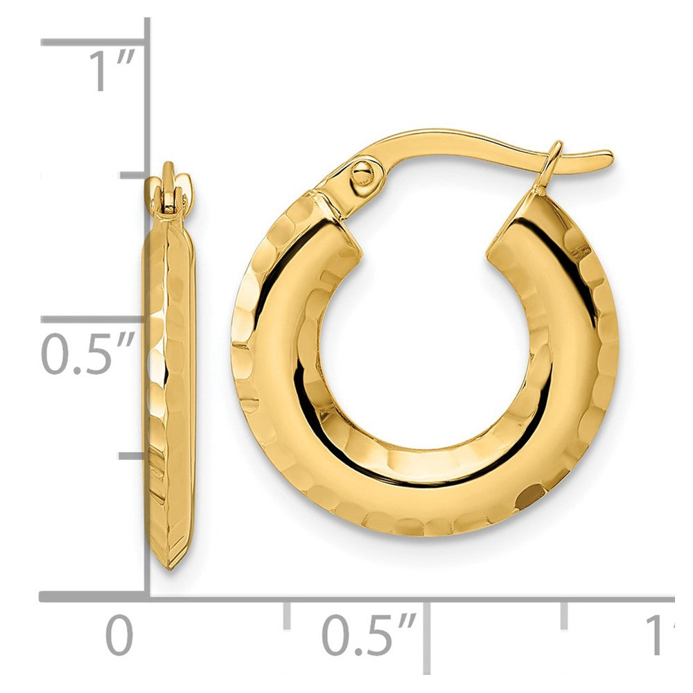 14K Yellow Gold Polished Diamond-Cut Knife-Edge 2X18mm Round Hoop Earrings