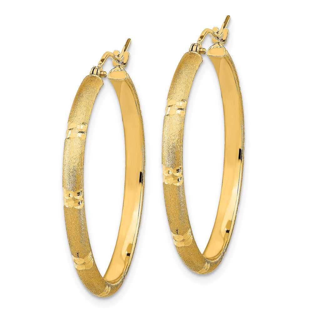 14K Yellow Gold Polished And Satin Hoop Earrings