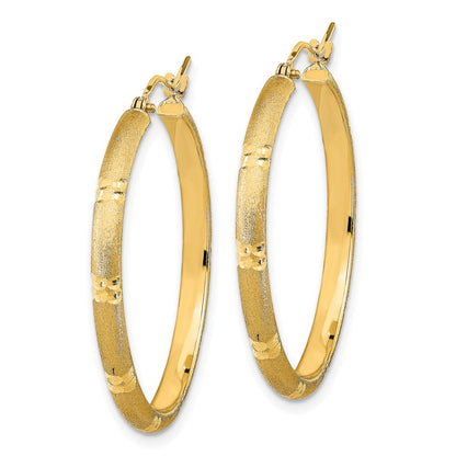14K Yellow Gold Polished And Satin Hoop Earrings