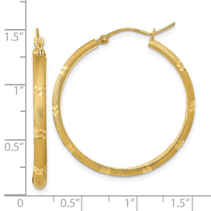 14K Yellow Gold Polished And Satin Hoop Earrings