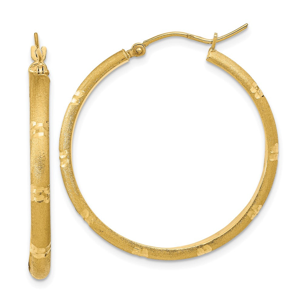 14K Yellow Gold Polished And Satin Hoop Earrings