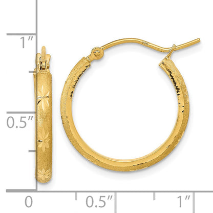 14K Yellow Gold Polished And Satin Diamond-Cut Hoop Earrings