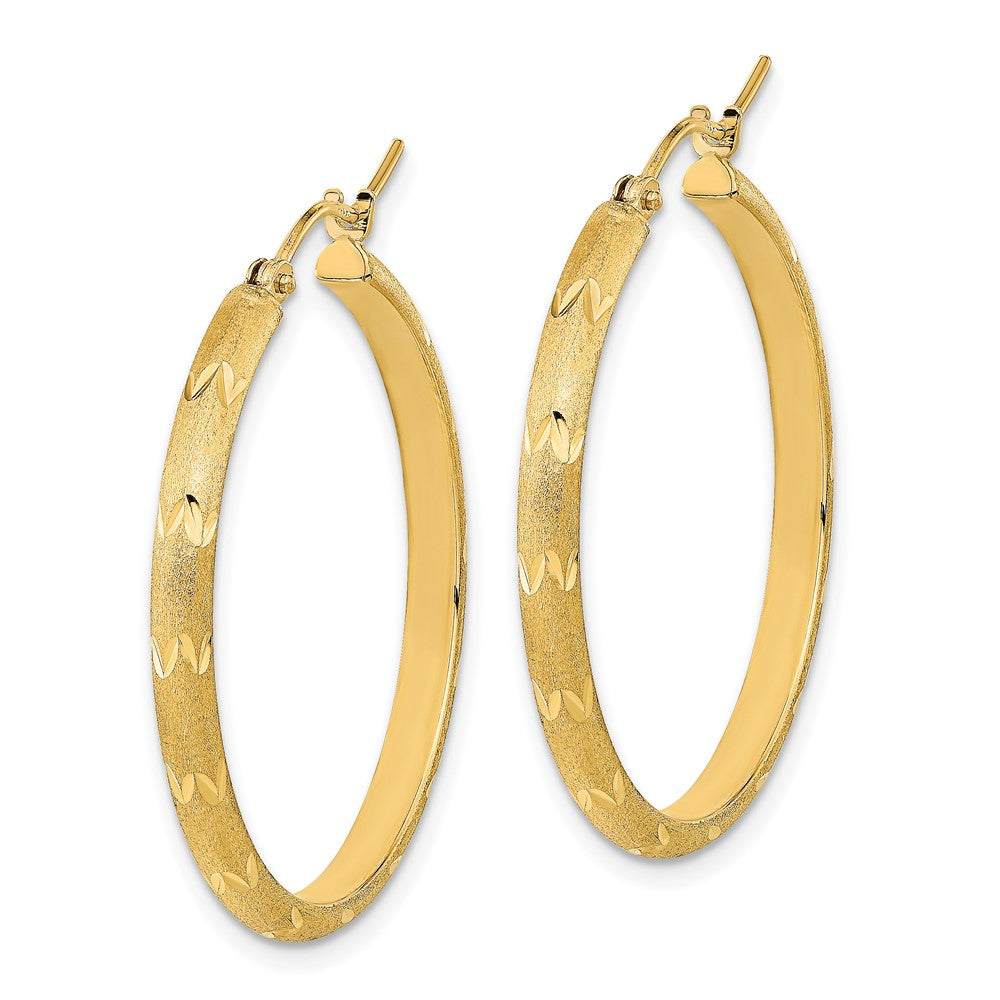 14K Yellow Gold Polished And Satin Diamond-Cut Hoop Earrings