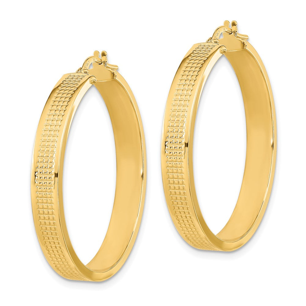 14K Yellow Gold Polished Textured Hoop Earrings