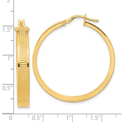 14K Yellow Gold Polished Textured Hoop Earrings