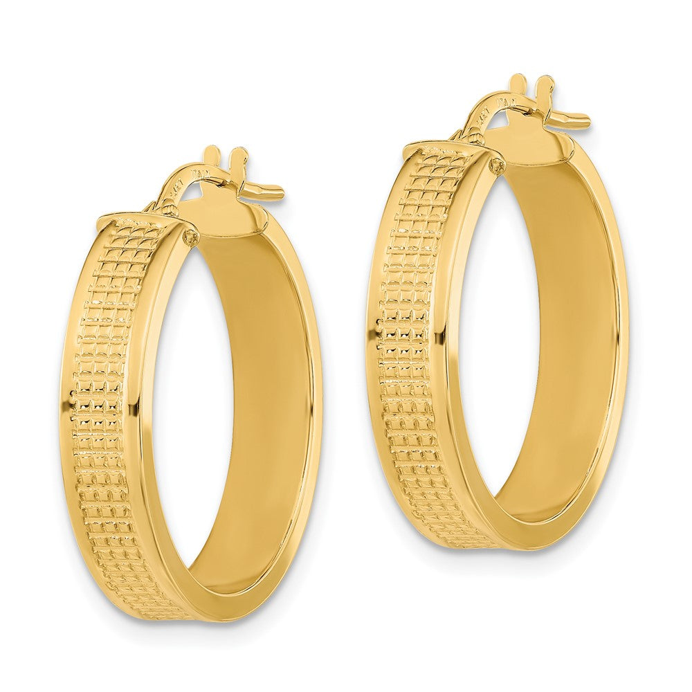 14K Yellow Gold Polished Textured Hoop Earrings
