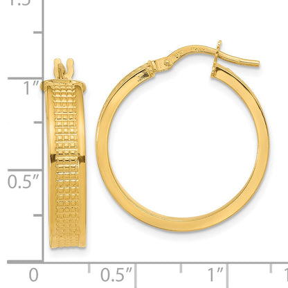 14K Yellow Gold Polished Textured Hoop Earrings