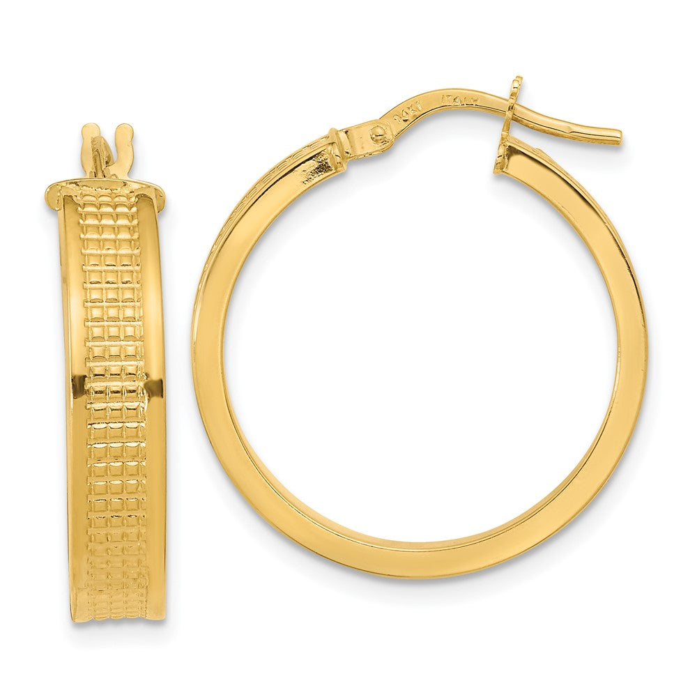 14K Yellow Gold Polished Textured Hoop Earrings