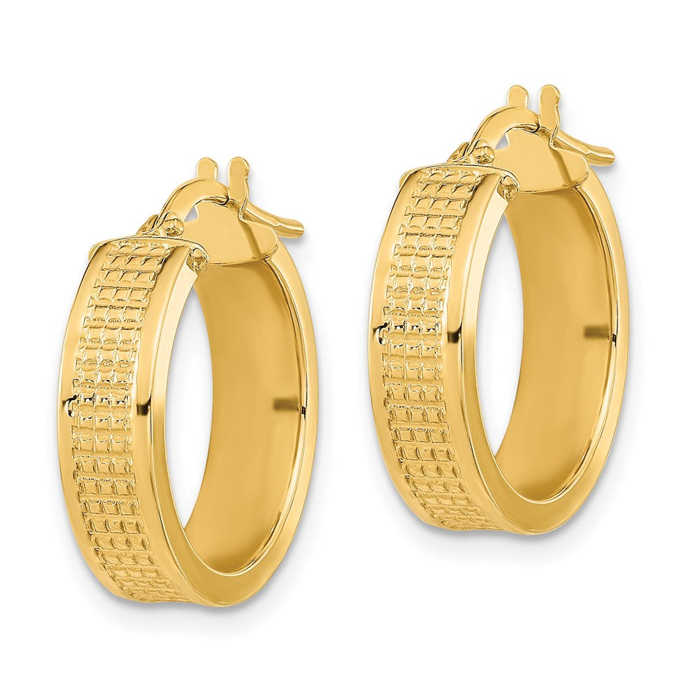 14K Yellow Gold Polished Textured Hoop Earrings