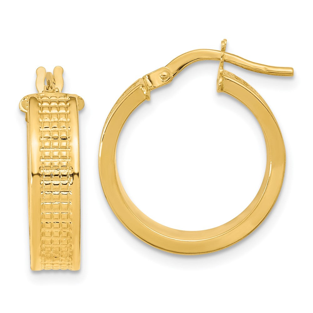 14K Yellow Gold Polished Textured Hoop Earrings