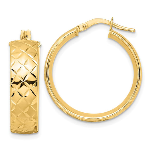 14K Yellow Gold Polished Textured Hoop Earrings
