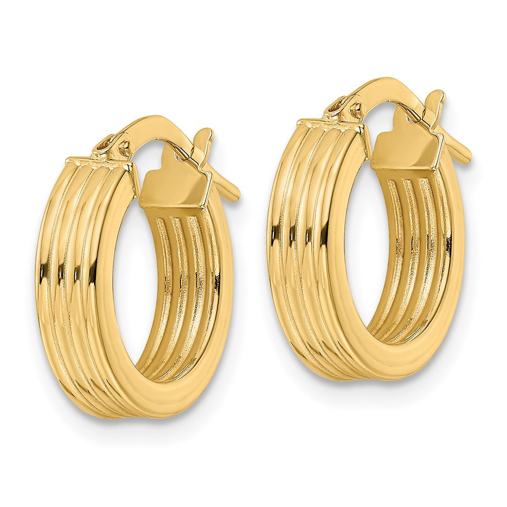 14K Yellow Gold Polished Textured Hoop Earrings