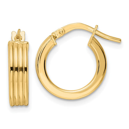 14K Yellow Gold Polished Textured Hoop Earrings