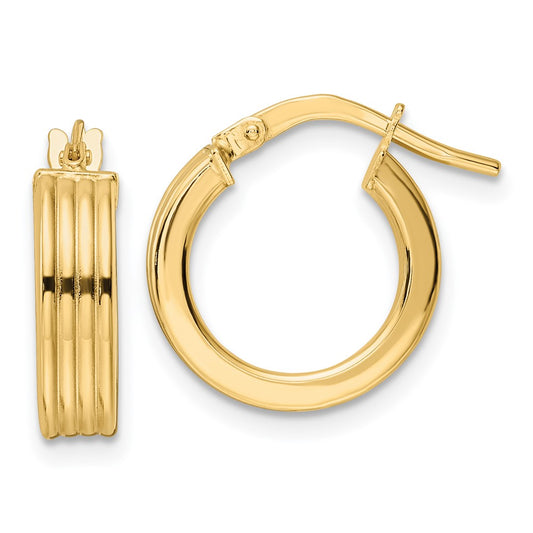 14K Yellow Gold Polished Textured Hoop Earrings
