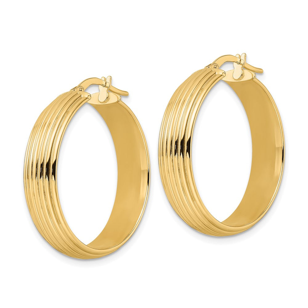14K Yellow Gold Polished Textured Hoop Earrings