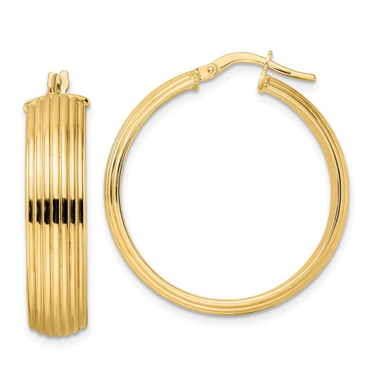 14K Yellow Gold Polished Textured Hoop Earrings