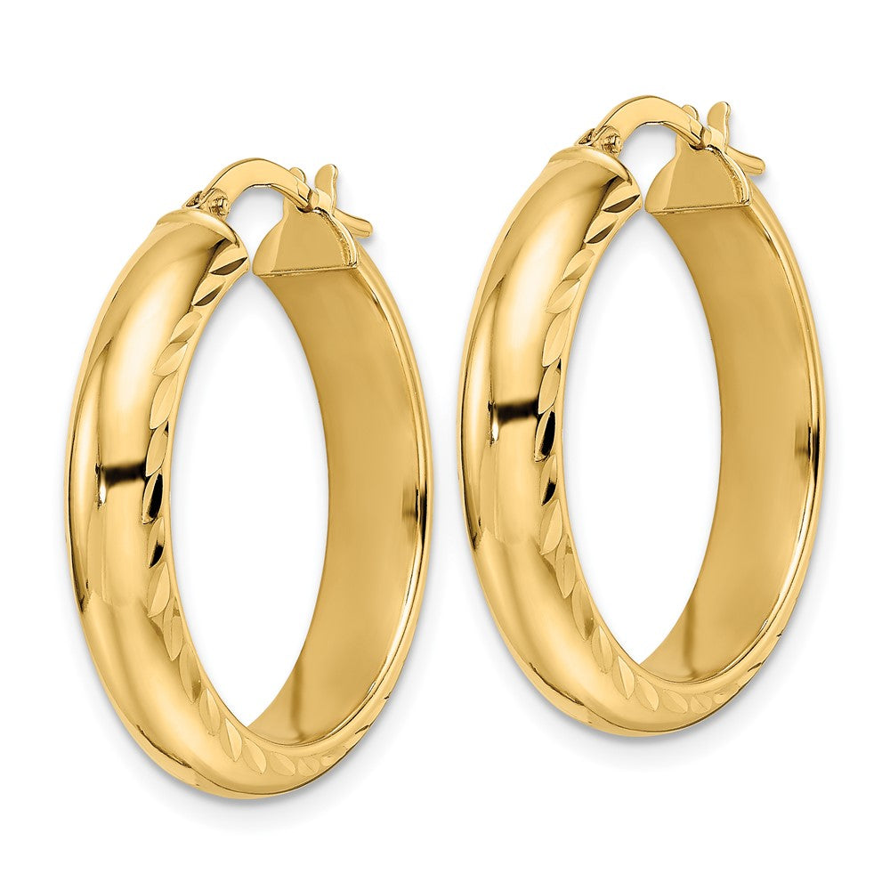 14K Yellow Gold Polished & D/C Hoop Earrings