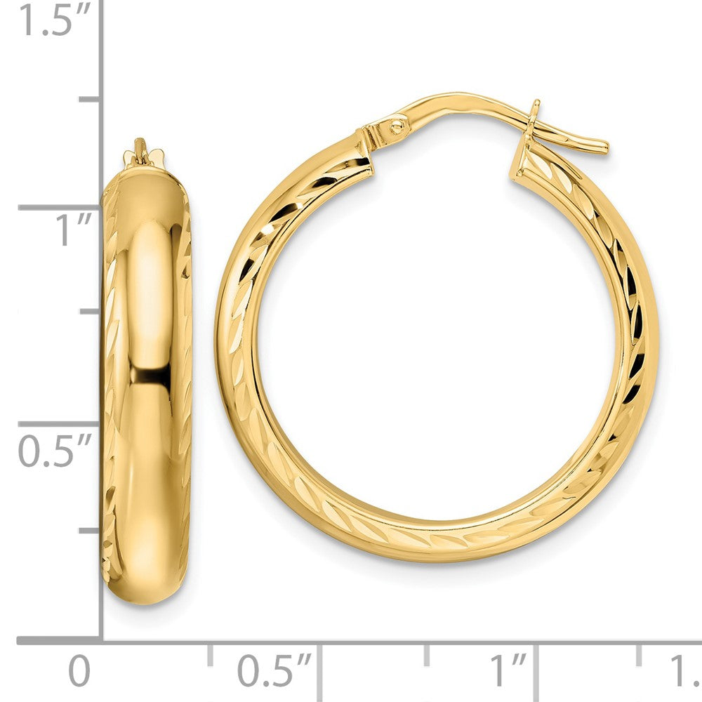 14K Yellow Gold Polished & D/C Hoop Earrings