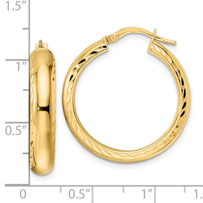 14K Yellow Gold Polished & D/C Hoop Earrings
