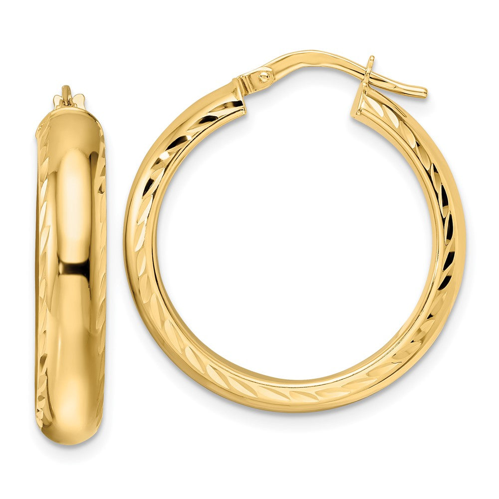 14K Yellow Gold Polished & D/C Hoop Earrings