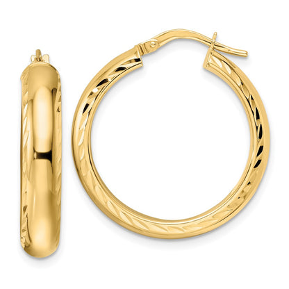 14K Yellow Gold Polished & D/C Hoop Earrings