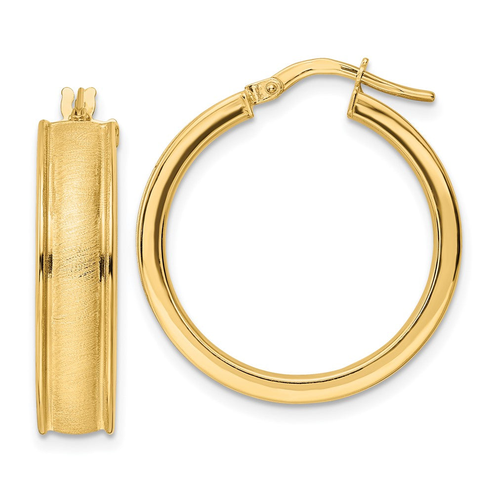 14K Yellow Gold Brushed And Polished Hoop Earrings