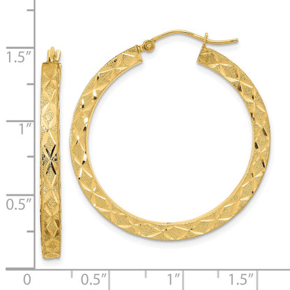 14K Yellow Gold Satin Diamond-Cut Hoop Earrings