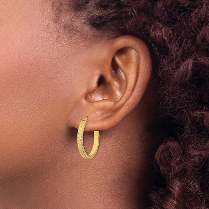 14K Yellow Gold Polished Satin Diamond-Cut Fancy Hoop Earrings