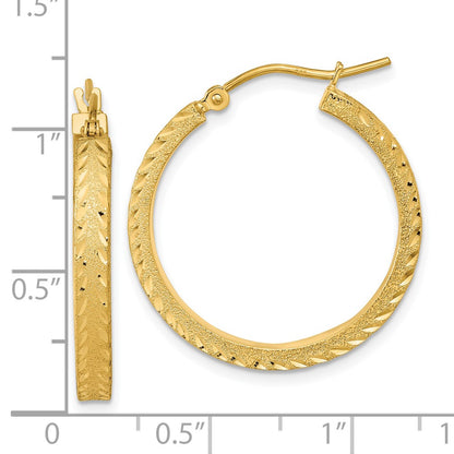 14K Yellow Gold Polished Satin Diamond-Cut Fancy Hoop Earrings