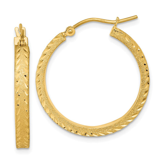14K Yellow Gold Polished Satin Diamond-Cut Fancy Hoop Earrings