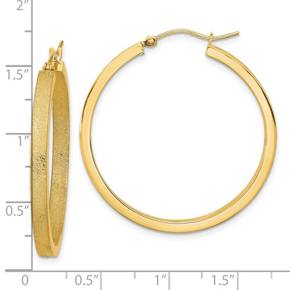 14K Yellow Gold Polished And Brushed Hoop Earrings