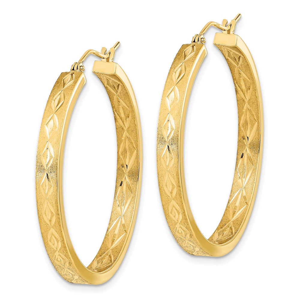 14K Yellow Gold Polished And Satin In Out Diamond-Cut Hoop Earrings
