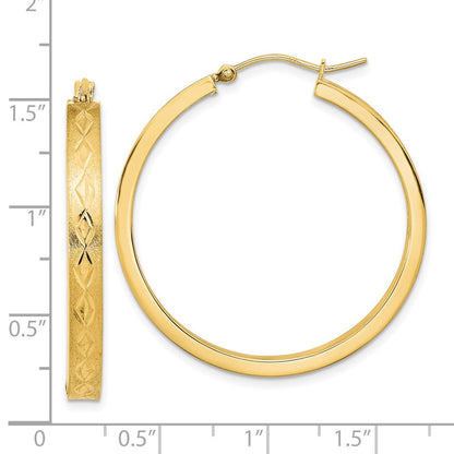 14K Yellow Gold Polished And Satin In Out Diamond-Cut Hoop Earrings