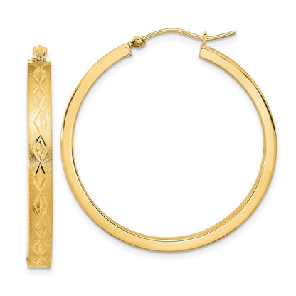 14K Yellow Gold Polished And Satin In Out Diamond-Cut Hoop Earrings