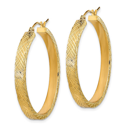14K Yellow Gold Polished And Textured Hoop Earrings