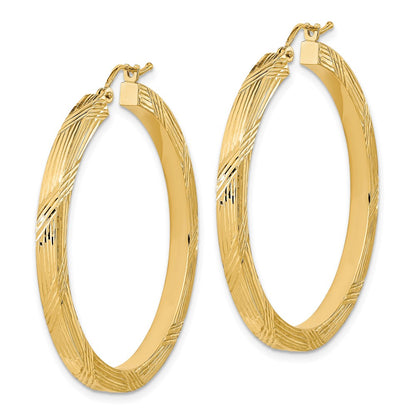 14K Yellow Gold Polished And Textured Hoop Earrings