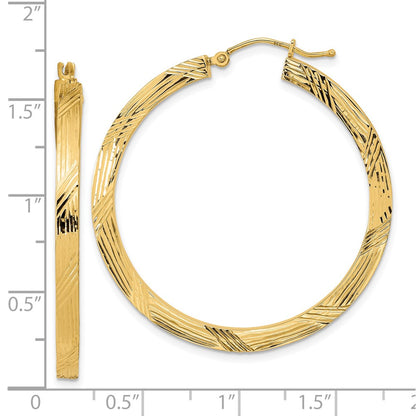 14K Yellow Gold Polished And Textured Hoop Earrings