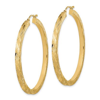 14K Yellow Gold Polished And Textured Hoop Earrings
