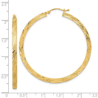 14K Yellow Gold Polished And Textured Hoop Earrings