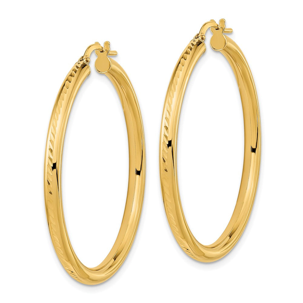14K Yellow Gold Polished And Textured Hoop Earrings