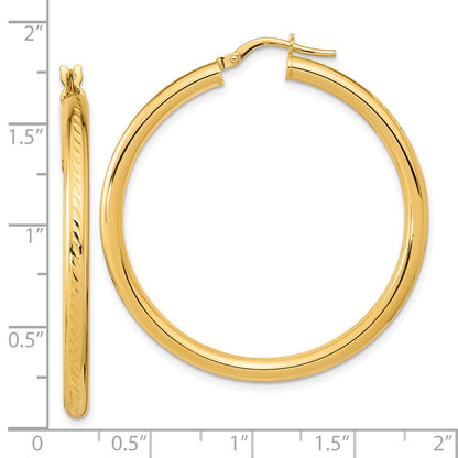 14K Yellow Gold Polished And Textured Hoop Earrings