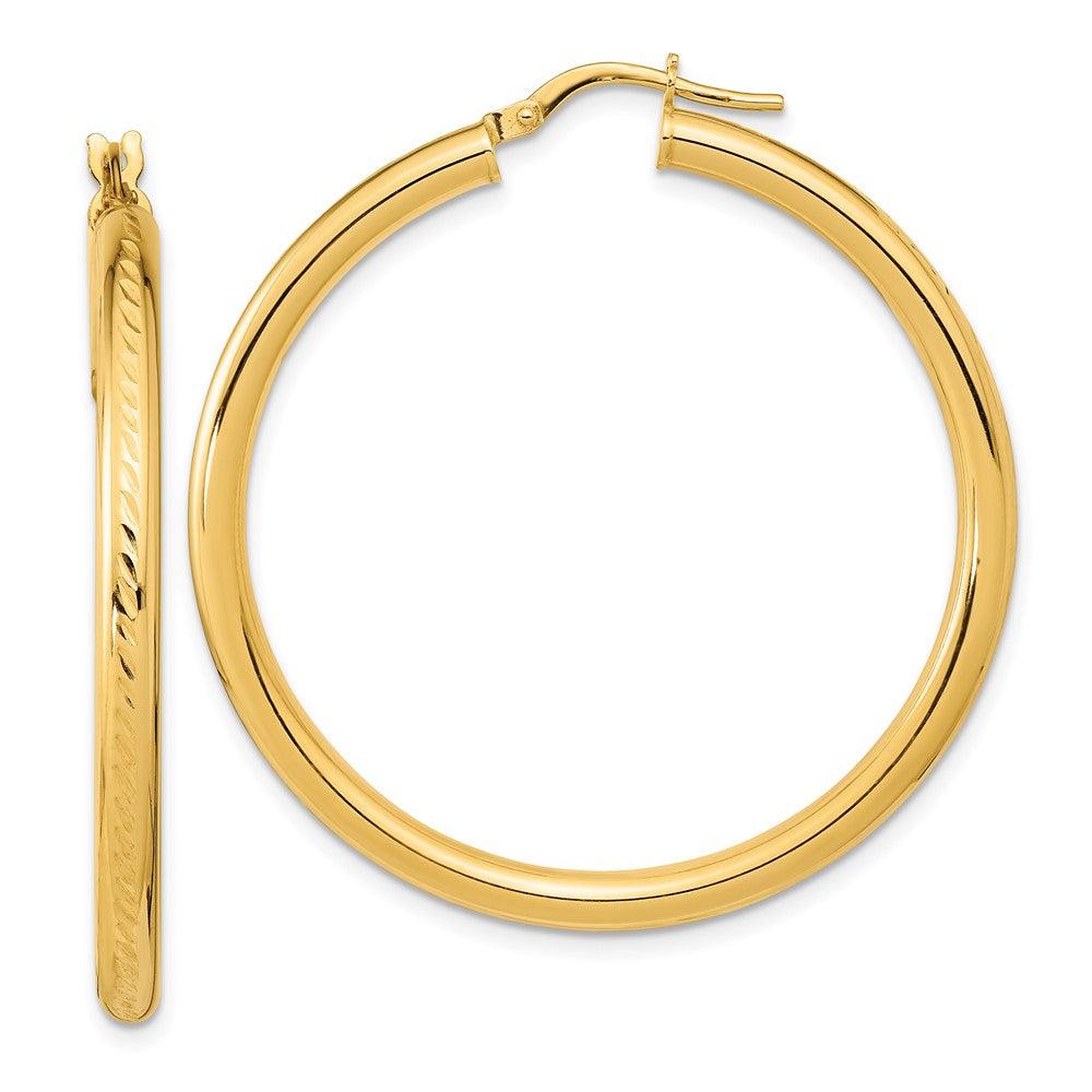 14K Yellow Gold Polished And Textured Hoop Earrings